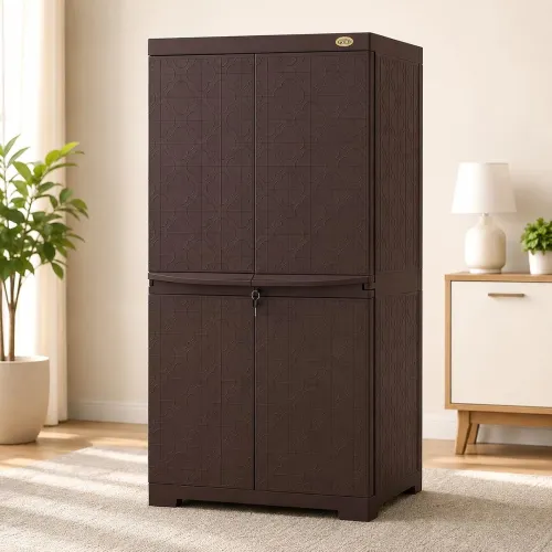 Image of ARLAVYA Furniture 4.1 Ft x 2 Ft Storage Plastic Cupboard | 1 Year Warranty | Free Standing Cabinet | (Finish Color - Bro