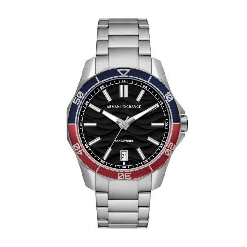 Image of Armani Exchange Stainless Steel Analog Black Dial Men Watch-Ax1955, Silver Band