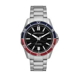 Armani Exchange Stainless Steel Analog Black Dial Men Watch-Ax1955, Silver Band