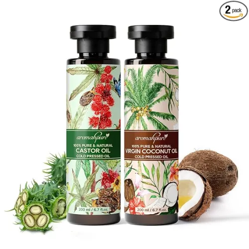 Image of Aromahpure Coconut Oil & Castor Oil Combo - 200 Ml Each