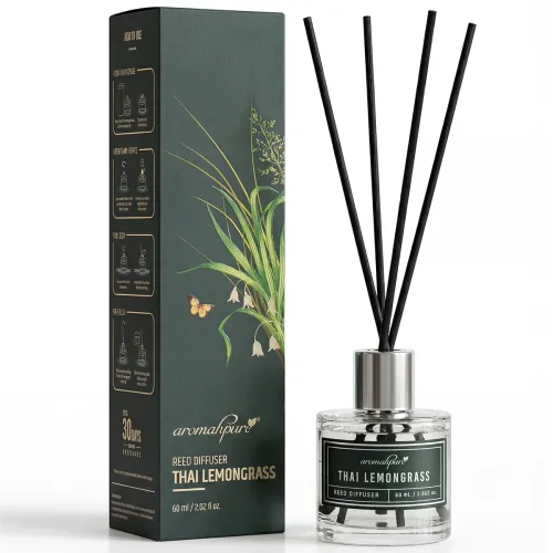 Image of Aromahpure Premium Reed Diffuser Set 60 ML with 4 Fiber Reed Stick | Lemongrass Long Lasting Upto 35 Days | Room Freshen