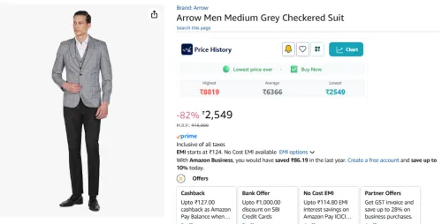 Image of Arrow Men Medium Grey Checkered Suit