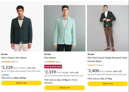Image of Arrow Men's Blazer upto 70% Discount