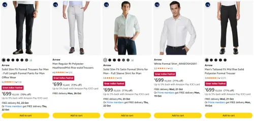 Image of Arrow Men's Clothing upto 72% Discount