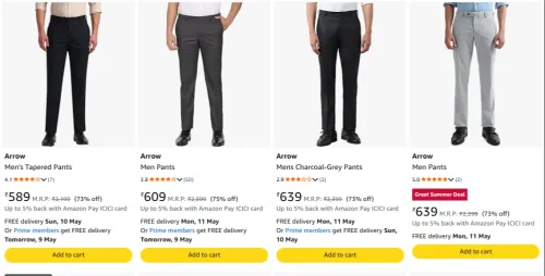 Image of Arrow Men's Pants at minimum 70% Discount