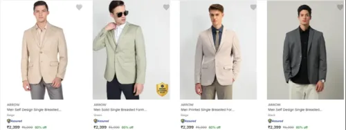 Image of Arrow Men's Readymade Blazers at Minimum 60% Discount