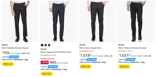 Image of Arrow Men's Trousers at minimum 55% Discount