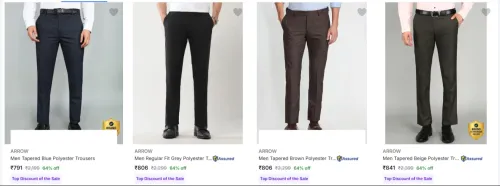 Image of Arrow Men's Trousers at minimum 60% Discount
