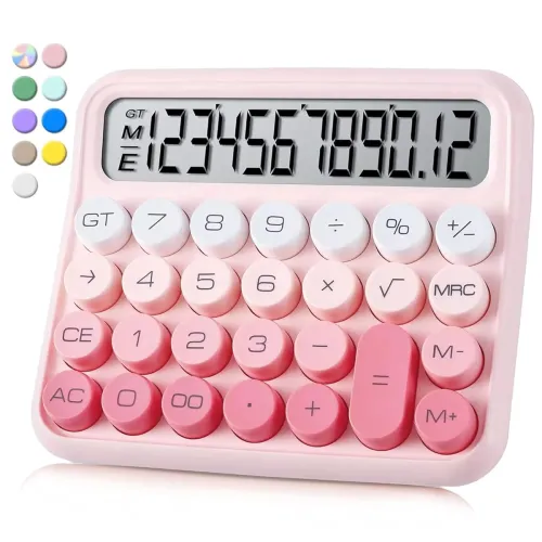 Image of Arsenio New Colorful Mechanical 12 Digit Large LCD Display Big Round Button Calculator Automatic Sleep Work with Battery