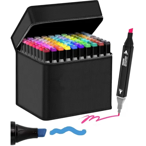 Image of Dual Tip Colorful Art Markers Sketch Pens 24 Colors With Carrying Case For Painting Sketching Calligraphy Drawing - Twin