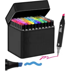 Dual Tip Colorful Art Markers Sketch Pens 24 Colors With Carrying Case For Painting Sketching Calligraphy Drawing - Twin