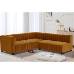 Artful Living 5-Seater L-Shaped Velvet Sofa Set – Golden