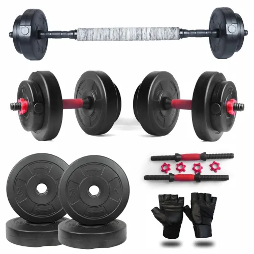 Image of Artino PVC 8kg to 12kg (Black-Red/3 IN 1 Convertible) Dumbbells Set and Fitness Kit for Men and Women Whole Body Workout