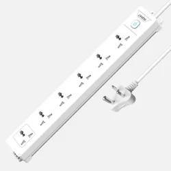 Artis AR-6SS 6 Universal Sockets with Single Switch Surge Protector & Child Safe Shutter Protection