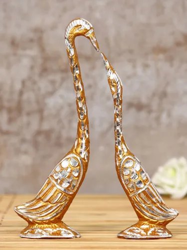 Image of Artisyn Cute Swan Love Birds Gold Metal Metallic Living Room Small Showpiece