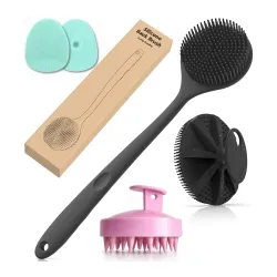 ARTO 4 In 1 Premium Long Handle Silicone Body Brush for Shower Bath