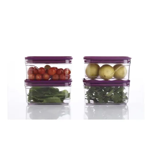 Image of Arto Clear Food Storage Containers with Purple Lids, Rectangular Shape, (POF-5)