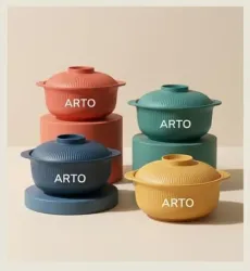Arto Casserole Set of 3 | Plastic Serving Bowl Set with Lids 1200 ml | Multicolor Hot Pot for Roti, Rice, Biryani | BPA-