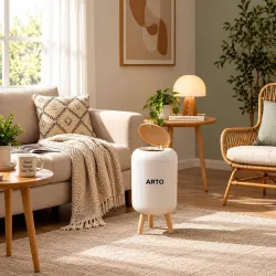 Arto Premium Nordic Decorative Dustbin with Wooden Stand