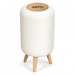 Arto Premium Nordic Decorative Dustbin with Wooden Stand | Stylish Modern Trash Bin with Removable Inner Bucket 