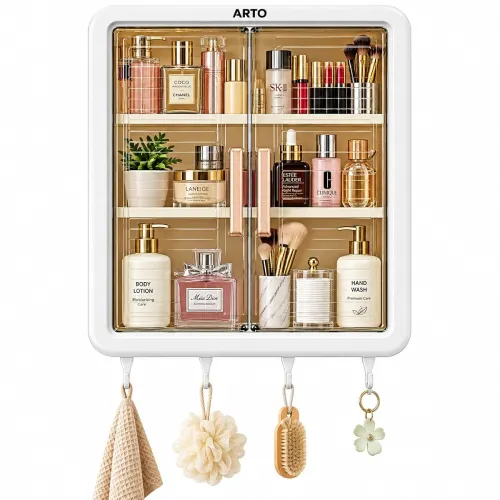 Image of Arto Wall Mounted Medicine Cabinet Double Door Storage with Hooks