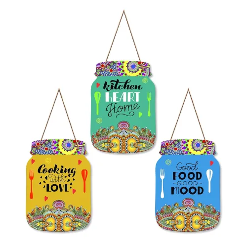 Image of Artvibes "Good Food Good Life" Wooden Wall Hanging (Set of 3)
