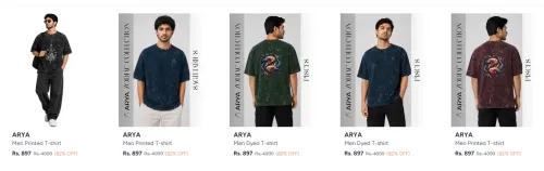 Image of ARYA Men Printed Drop-Shoulder Sleeves Pure Cotton T-shirt