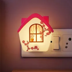 ascension House Shape LED Night Lamp with Switch, Plug-in Wall Night Light, Warm Soft Glow Decorative Light for Bedroom,