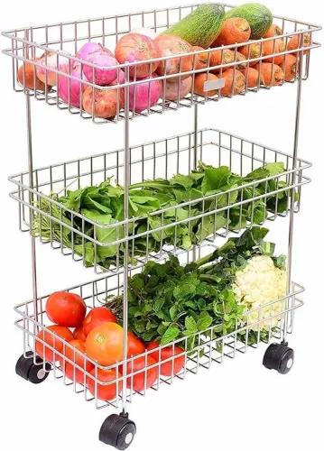 Image of ASHLAS kitchen trolley with wheels Steel Kitchen Trolley  (Pre-assembled)