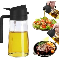 Ashoka's Mart Glass Oil Dispenser for Kitchen| Vinegar Dispenser, BPA Free, Salad Dressing Cruet Glass Bottle Olive (2IN1 OIL BOTTLE)