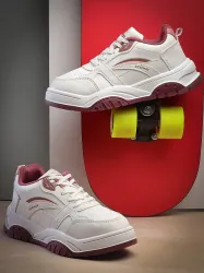 asian  Casual Sneaker Shoes For Women (White, Maroon , 6)