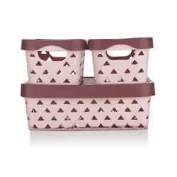 Asian Multi Star Basket Set of 3(1 BIG + 2 SMALL) WITH LID pestal Pink