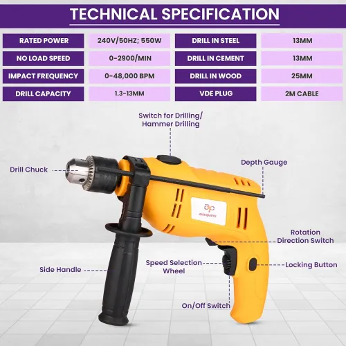 Image of Asian Paints Trucare Impact Drill 13mm 550W| For Home & DIY Use