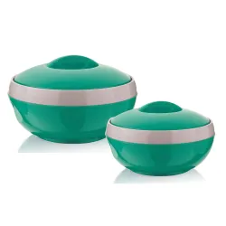 Asian Plastowares Sonic Inner Steel Casserole Set of 3 (1000ml & 1500ml) | Premium Insulated ISI-Certified Hotpot Combo | Elegant Serveware Gift Box | Green