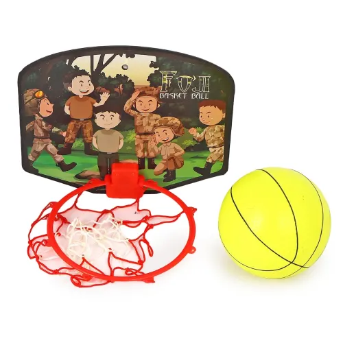 Image of Asian Portable Plastic Basketball with Hoop for Kids Multicolor (Foji Theme)