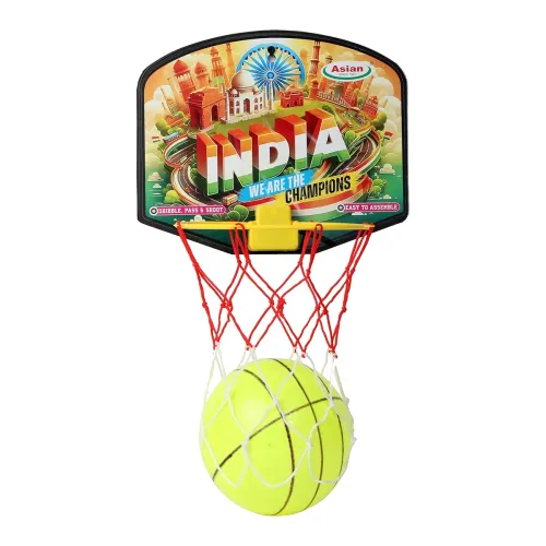 Image of Asian Portable Plastic Basketball with Hoop for Kids Multicolor (India Theme)