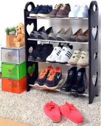 ASSURE Shoes Rack- 2 Pair Footwear on a Shelf Plastic Shoe Stand (black matte, 4 Shelves, DIY(Do-It-Yourself))