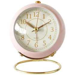 Small Table Clocks, Classic Non-Ticking Tabletop Alarm Clock with Backlight, Battery Operated Desk Astronaut Clock with HD Glass for Living Room Bedroom Bedside Indoor Decor (Beige)
