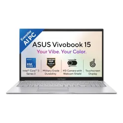 ASUS Vivobook 15 (2026),Intel Core 3 304 (Series 3-Latest Gen),Intel iGPU,8GB RAM,512GB SSD,Touchscreen, FHD,15.6\'(39.6 cm),Win 11,M365 Basic(1Y),Office 24,Cool Silver,1.7 Kg,X1504MA-E8129W...