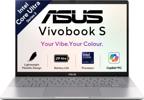 Image of ASUS Vivobook S14 OLED Copilot+ PC (Ultra 5 Series 3, 16GB/512GB SSD, Windows 11 Home, Cool Silver, 1.4 kg)