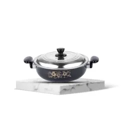ATEVON 26cm Black Non-Stick Kadhai with Lid