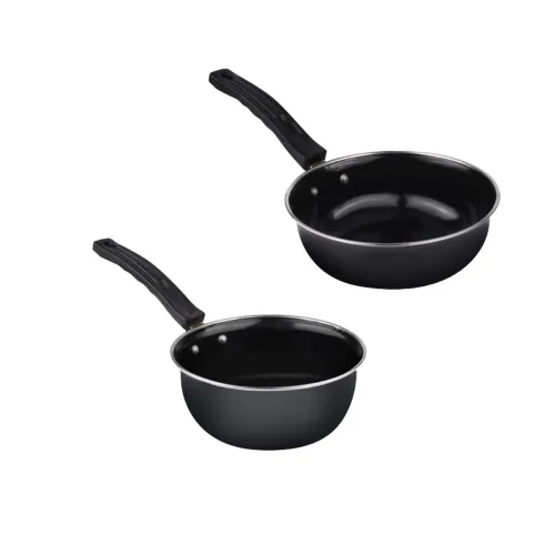 Image of ATEVON Induction-Friendly Nonstick Aluminium Cookware Set - Tadka Pans and Saucepan Combo, Black, 2 Count