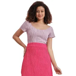 ATHENA LIFESTYLE Lavender Regular Sleeves Self Design Casual Top