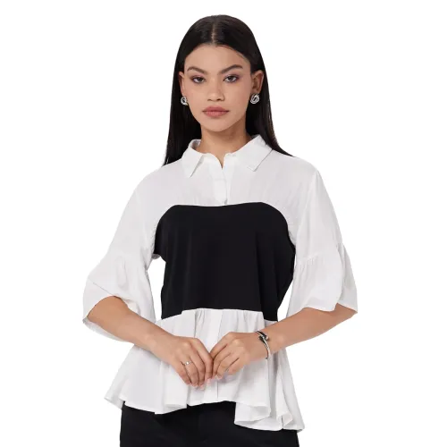 Image of Athena Lifestyle White Regular Sleeves Solid Casual Top