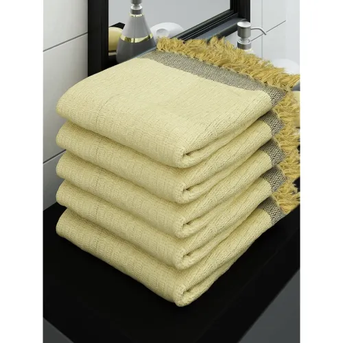Image of Athom Living Ecosaviour Premium Cotton Bath Towel Waffle Yellow (Pack of 5)