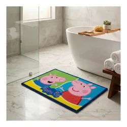 Athom Living Peppa Pig Printed Kids Bathmat Made of Premium Nylon with Strong Latex Backing, Anti-Slip, Vibrant Design, Perfect for Daily use at Home, 37 x 57 cm, Pack of 1