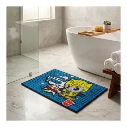 Athom Living Transformer Little Hero to the Rescue Printed Themed Kids Multicolor Premium Nylon Bathmat, with Latex Backing, Anti-Skid, 37 x 57 cm, Pack of 1
