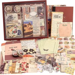 ATIRAMANIYA Vintage Aesthetic Scrapbook Kit(346Pcs) Scrapbooking Supplies Kit with Bullet Junk Journal,Stationery,A6 Gri