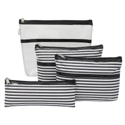 atorakushon Nylon Cosmetic Makeup Kit Bag Set of 4 (Black)