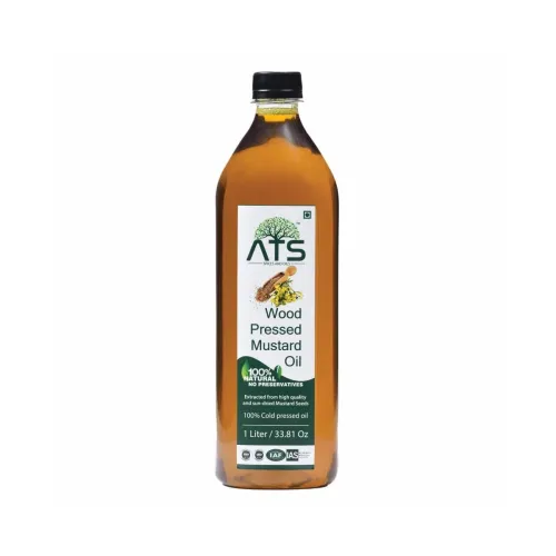 Image of ATS Premium Wood Pressed Mustard Oil 1 Litre PET Bottle | Kacchi Ghani/Mara Chekku | Black Mustard Oil | Sarso Ka Tel | 